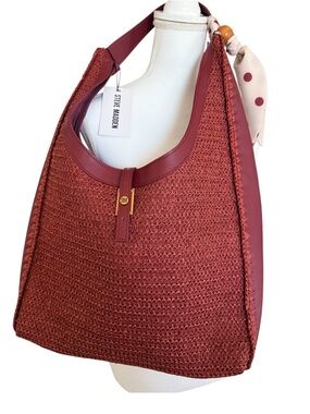 Steve Madden Woven Shoulder Hobo Bag in Rust Red